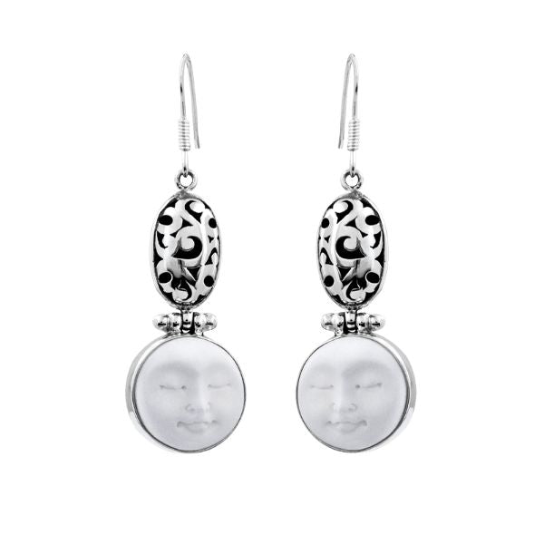 AE-1013-BN Sterling Silver Designer Oval Shape Earring With Round Bone Face Jewelry Bali Designs Inc 