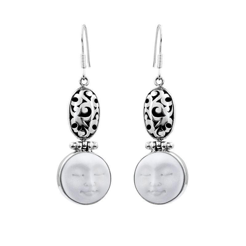 AE-1013-BN Sterling Silver Designer Oval Shape Earring With Round Bone Face Jewelry Bali Designs Inc 