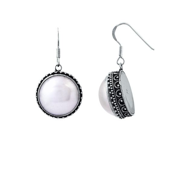 AE-1016-PE Sterling Silver Round Shape Earring With Mabe Pearl Jewelry Bali Designs Inc 