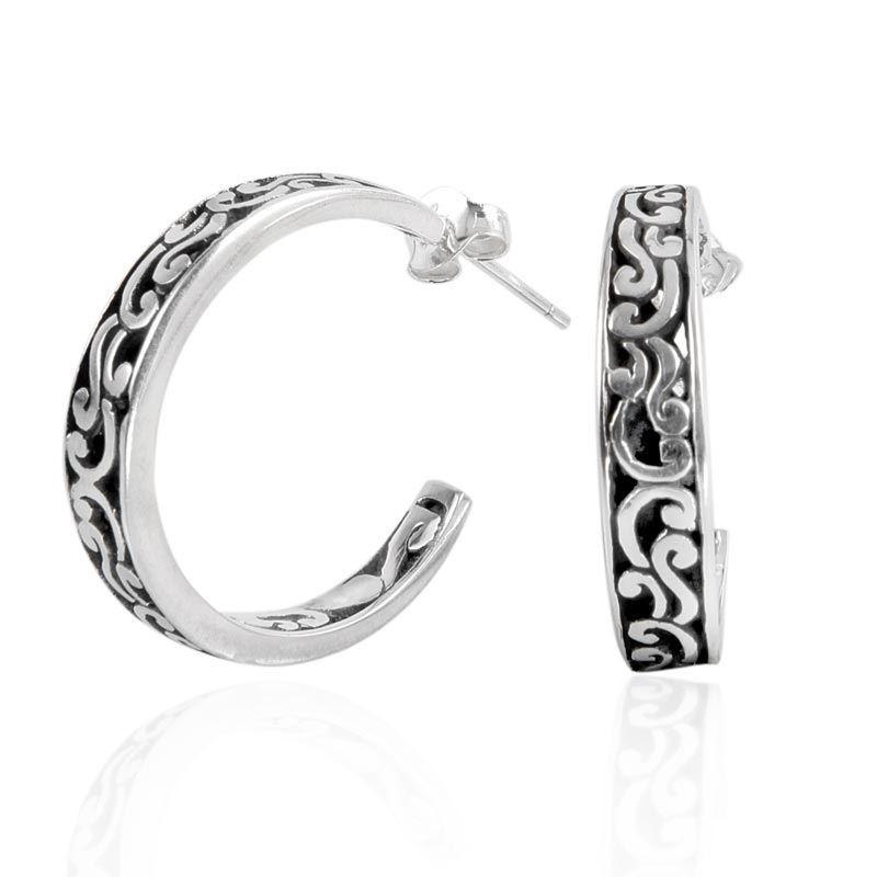 AE-1019-S Sterling Silver Hoop Earring With Plain Silver Jewelry Bali Designs Inc 