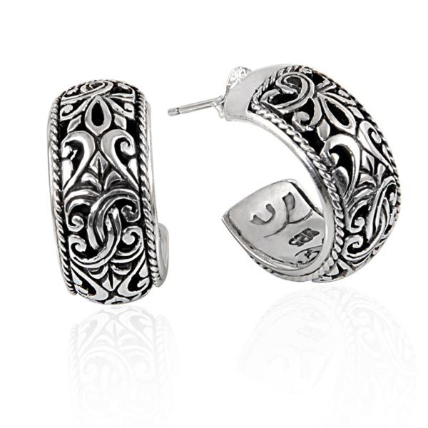 AE-1020-S Sterling Silver Hoop Earring With Plain Silver Jewelry Bali Designs Inc 
