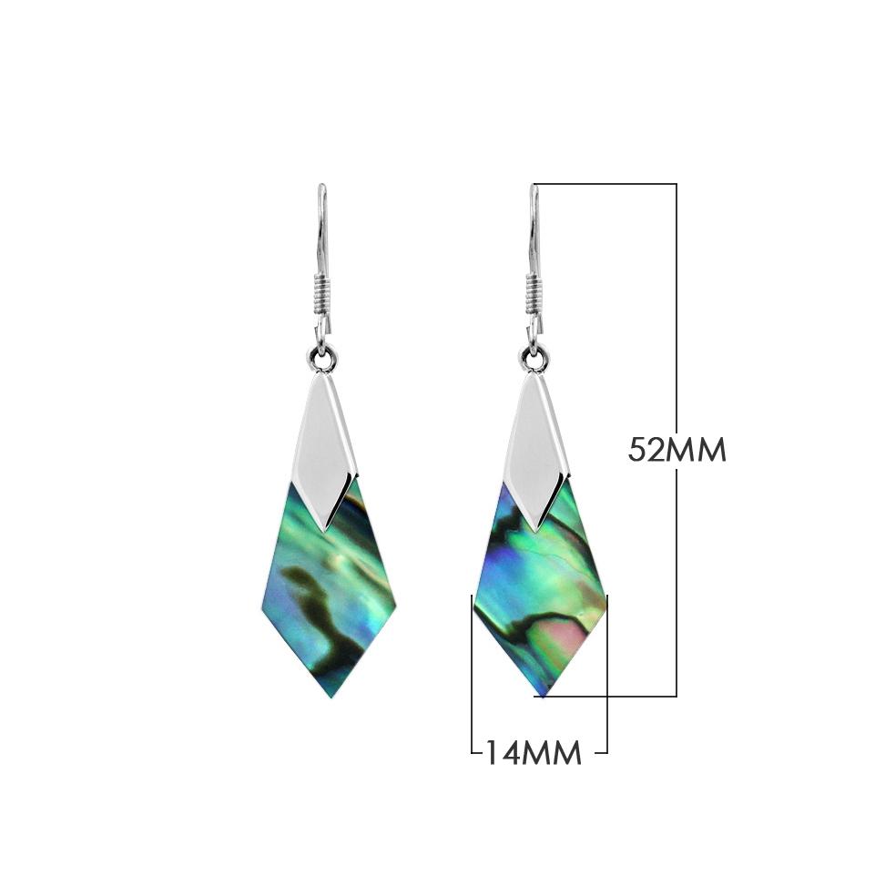 Wholesale sterling silver Abalone shell drop earrings with geometric cut design, iridescent hues, and artisan silver accents for bulk jewelry orders.