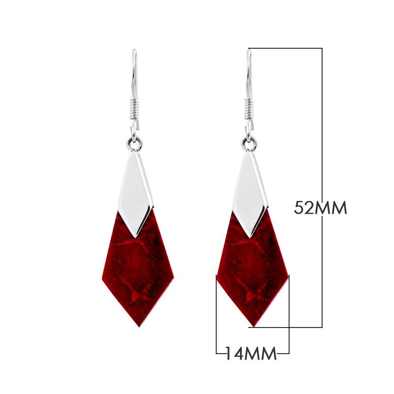 AE-1021-CR Sterling Silver Diamond Shape Earring With Coral Jewelry Bali Designs Inc 