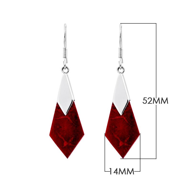 Wholesale sterling silver Red Coral Shell drop earrings with geometric cut design, handcrafted artisan jewelry for bulk buyers, boutiques, and retailers.