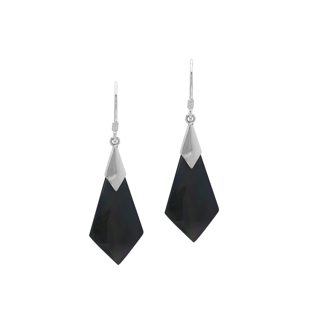 AE-1021-SHB Sterling Silver Diamond Shape Earring With Black Shell Jewelry Bali Designs Inc 