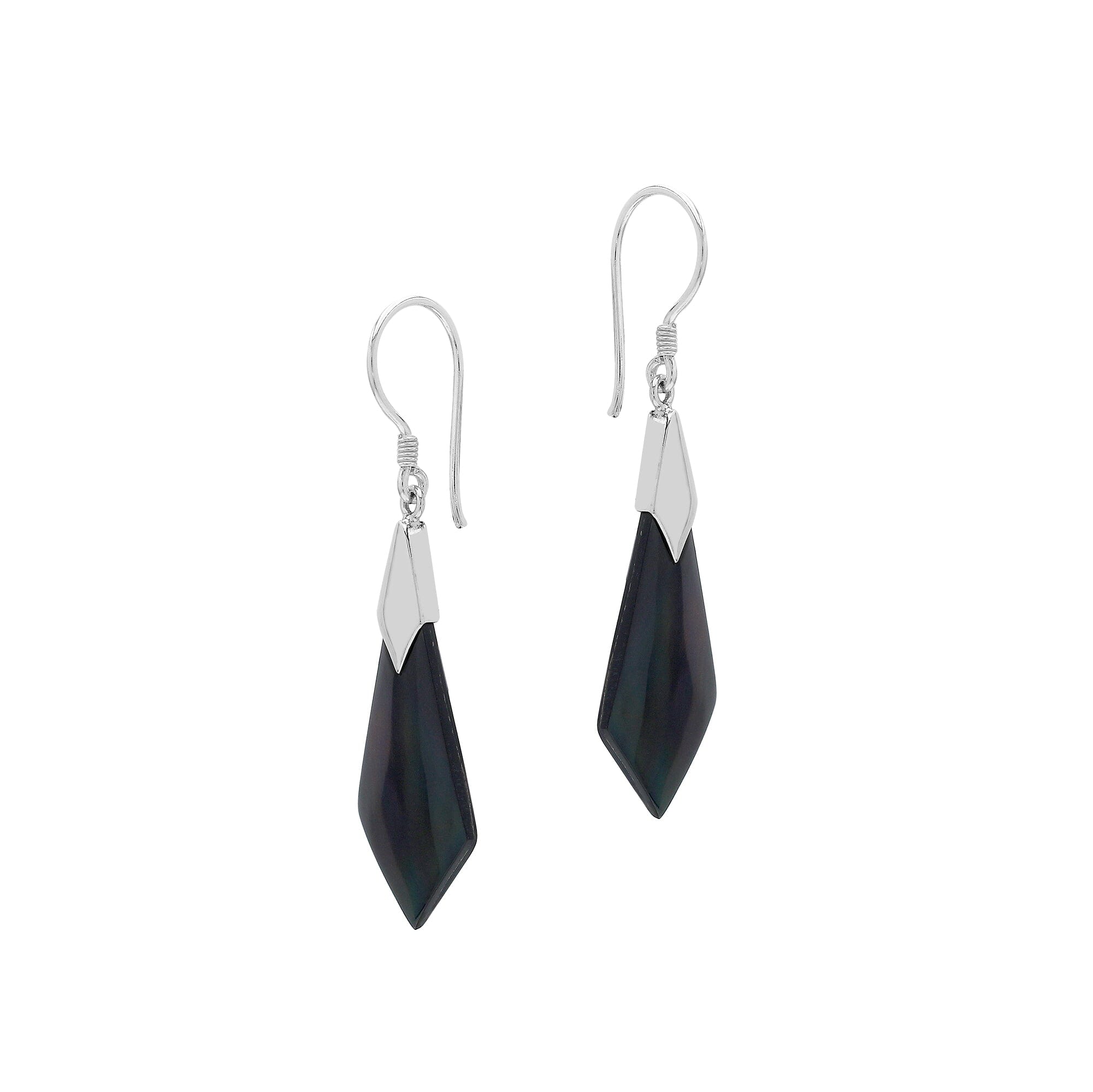 AE-1021-SHB Sterling Silver Diamond Shape Earring With Black Shell Jewelry Bali Designs Inc 