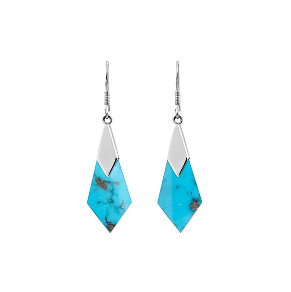 AE-1021-TQ Sterling Silver Diamond Shape Earring With Turquoise Jewelry Bali Designs Inc 