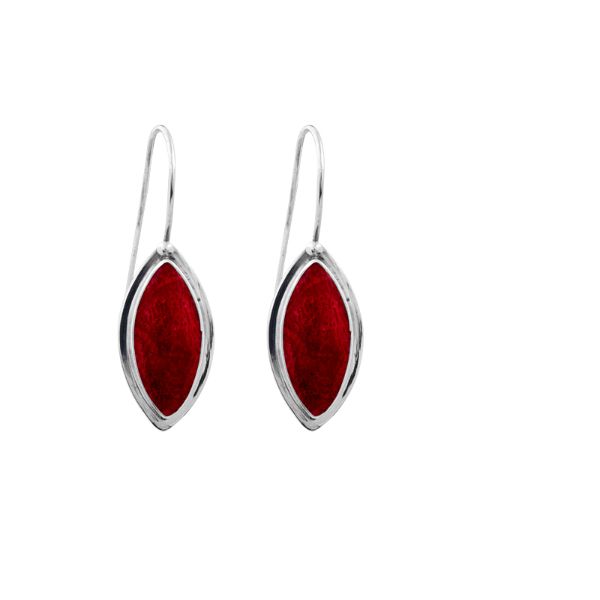 Sterling Silver marquise hook earrings with Red Coral polished finish for wholesale collection