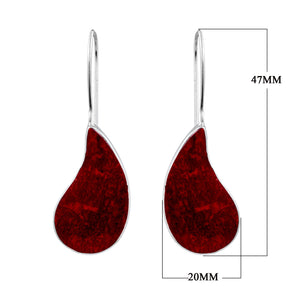 "Wholesale sterling silver teardrop earrings with genuine red coral inlay, handcrafted Bali jewelry for bulk orders."