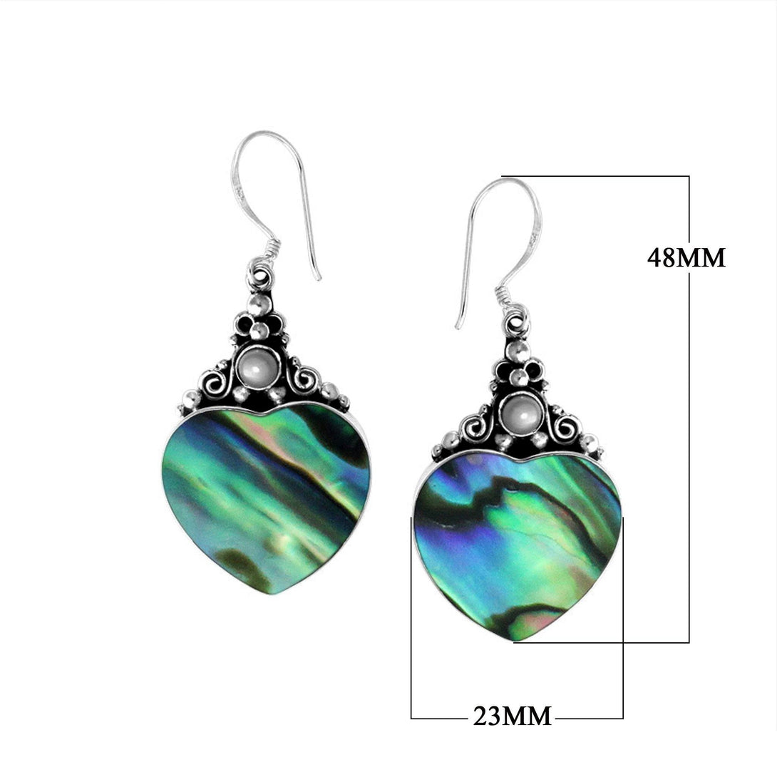 AE-1025-AB Sterling Silver Heart Shape Earring With Abalone Shell & Pearl Jewelry Bali Designs Inc 