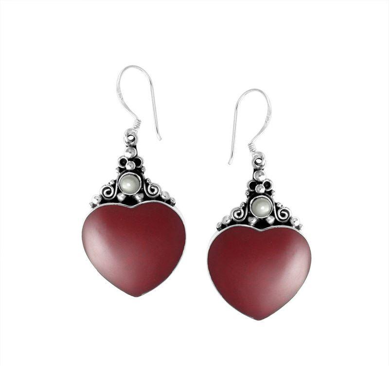 AE-1025-CR Sterling Silver Heart Shape Earring With Coral & Pearl Jewelry Bali Designs Inc 