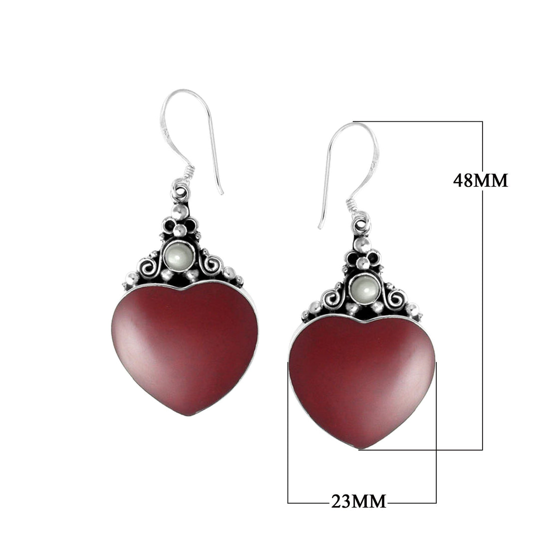 AE-1025-CR Sterling Silver Heart Shape Earring With Coral & Pearl Jewelry Bali Designs Inc 