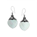 "Wholesale sterling silver heart earrings with Mother of Pearl and pearl accents, handcrafted Bali design jewelry"