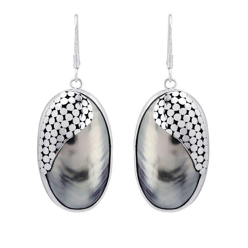 AE-1026-SH Sterling Silver Oval Shape Earring With Shell Jewelry Bali Designs Inc 