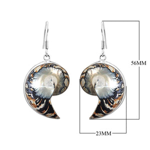 Wholesale sterling silver Nautilus Shell earrings with natural tiger shell inlay – handcrafted ocean-inspired jewelry for bulk buyers and retailers.