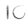 Wholesale sterling silver hoop earrings with handcrafted Bali leaf design