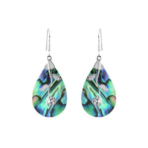 Wholesale sterling silver abalone shell teardrop earrings with floral vine design