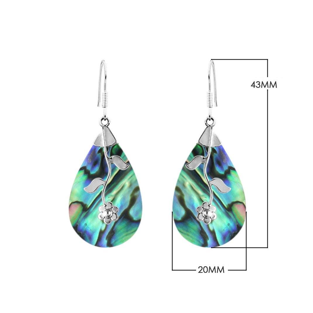 Wholesale sterling silver abalone shell teardrop earrings with floral vine design