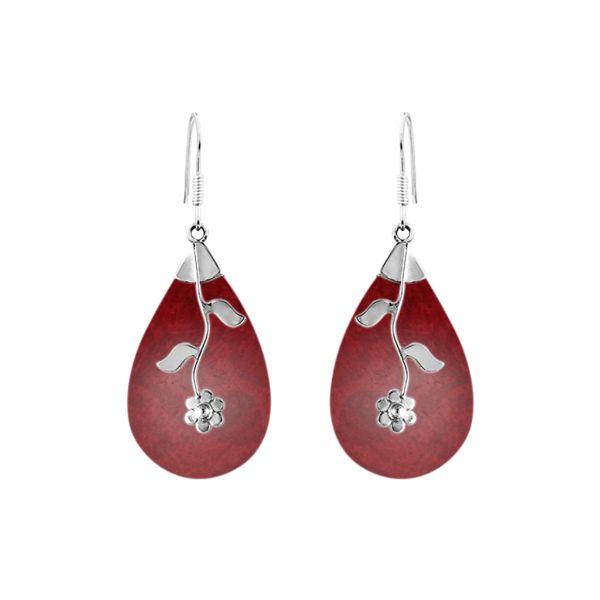 AE-1047-CR Sterling Silver Teardrop Shape Earring With Coral Jewelry Bali Designs Inc 
