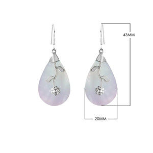 Sterling silver mother of pearl teardrop earrings with floral vine design for wholesale jewelry buyers