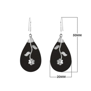 Sterling Silver drop earrings with Black Shell floral design for wholesale collection