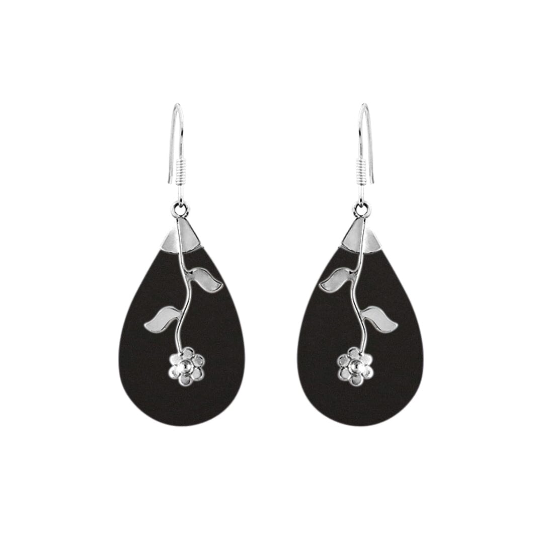 AE-1047-SH.B Sterling Silver Teardrop Shape Earring With Black Shell Jewelry Bali Designs Inc 