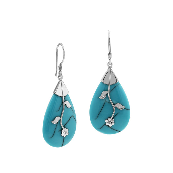 AE-1047-TQ Sterling Silver Teardrop Shape Earring With Turquoise Jewelry Bali Designs Inc 