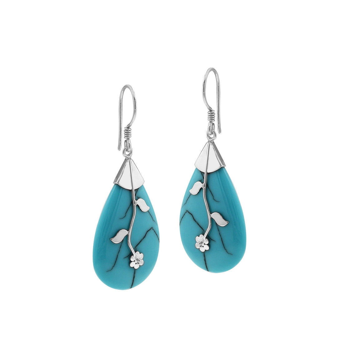AE-1047-TQ Sterling Silver Teardrop Shape Earring With Turquoise Jewelry Bali Designs Inc 