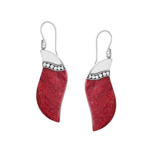 Sterling silver red shell wave earrings with dotted silver accent for wholesale jewelry buyers