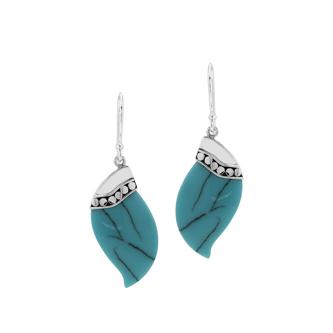 AE-1049-TQ Sterling Silver Fancy Shape Earring With Turquoise Jewelry Bali Designs Inc 