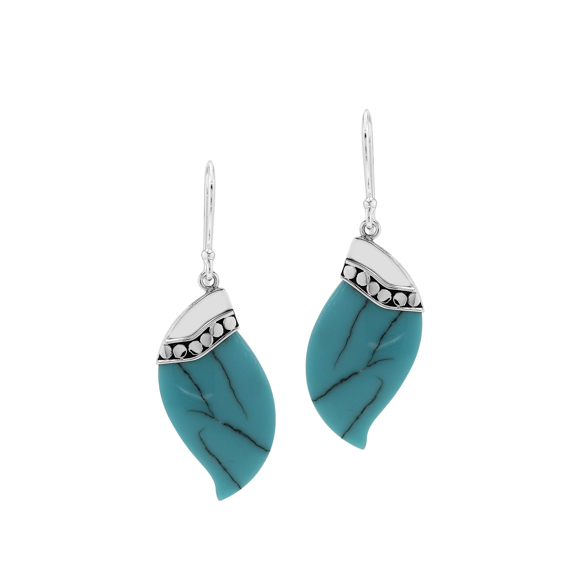 Sterling silver turquoise wave earrings with dotted silver accent for wholesale jewelry buyers