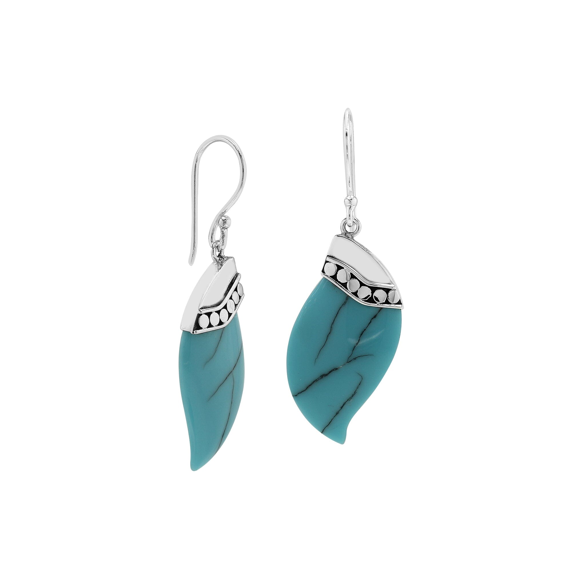 Sterling silver turquoise wave earrings with dotted silver accent for wholesale jewelry buyers