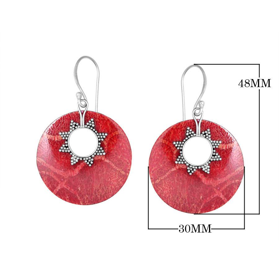 Sterling silver red shell round earrings with sunburst accent for wholesale jewelry buyers