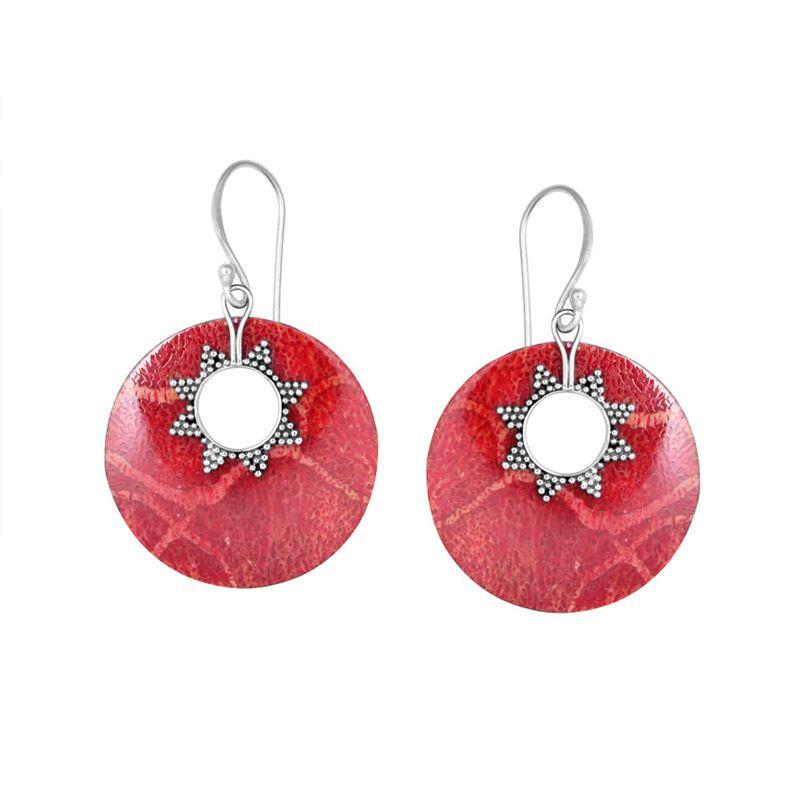 AE-1050-CR Sterling Silver Earring With Round Shape Coral Jewelry Bali Designs Inc 