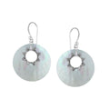 Sterling silver mother of pearl round earrings with sunburst accent for wholesale jewelry buyers