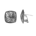 Sterling silver square clip-on earrings with Bali textured design for wholesale jewelry buyers