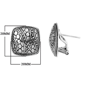 Sterling silver square clip-on earrings with Bali textured design for wholesale jewelry buyers