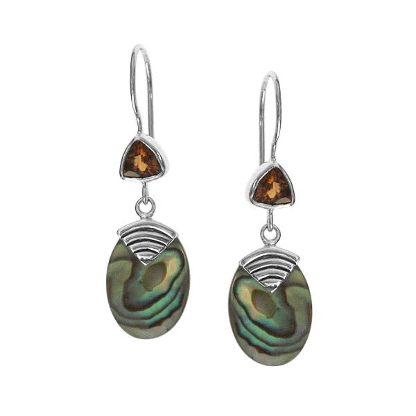 AE-1059-CO1 Sterling Silver Oval Shape Earring With Abalone & Smoky Quartz Jewelry Bali Designs Inc 