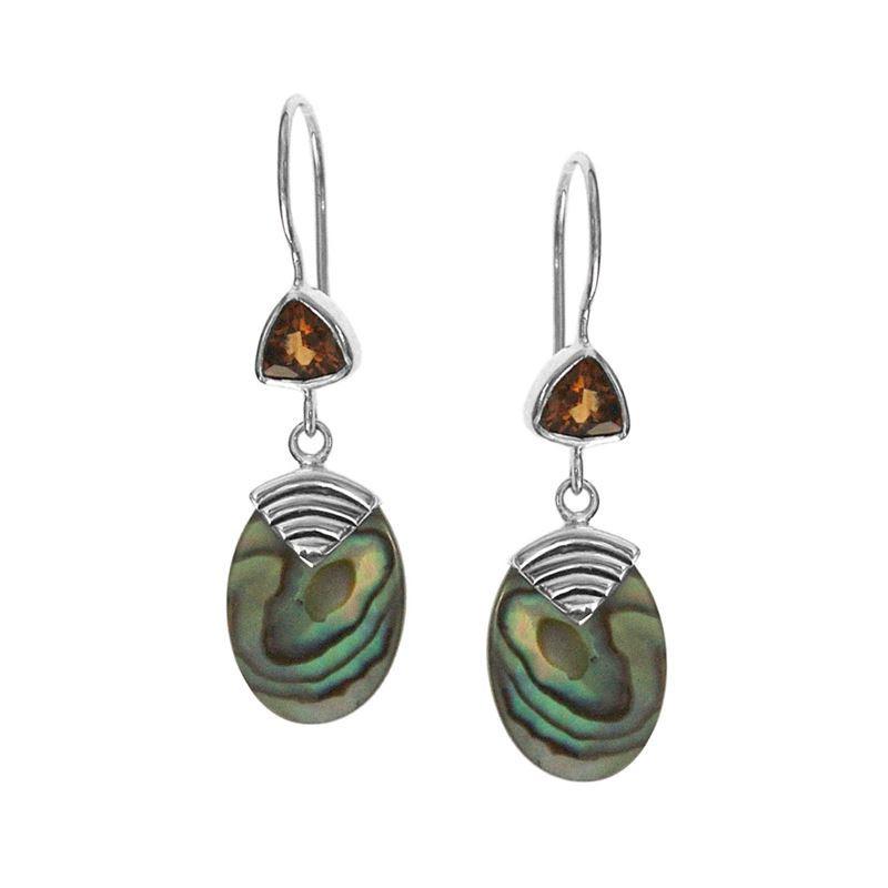 AE-1059-CO1 Sterling Silver Oval Shape Earring With Abalone & Smoky Quartz Jewelry Bali Designs Inc 