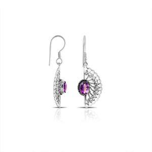 AE-1067-AM Sterling Silver Fancy Shape Earring With Amethyst Q. Jewelry Bali Designs Inc 