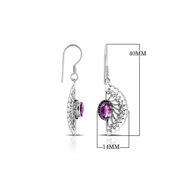 AE-1067-AM Sterling Silver Fancy Shape Earring With Amethyst Q. Jewelry Bali Designs Inc 