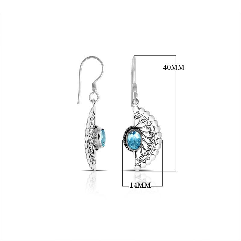 AE-1067-BT Sterling Silver Fancy Shape Earring With Blue Topaz Q. Jewelry Bali Designs Inc 