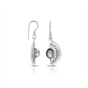 AE-1067-RM Sterling Silver Fancy Shape Earring With Rainbow Moonstone Jewelry Bali Designs Inc 
