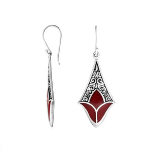Sterling silver red shell filigree diamond earrings with intricate silver design for wholesale jewelry buyers