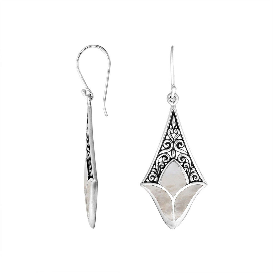 AE-1074-SH Sterling Silver Diamond Shape Earring With Shell Jewelry Bali Designs Inc 