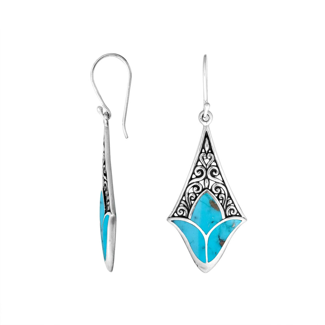 AE-1074-TQ Sterling Silver Diamond Shape Earring With Turquoise Jewelry Bali Designs Inc 