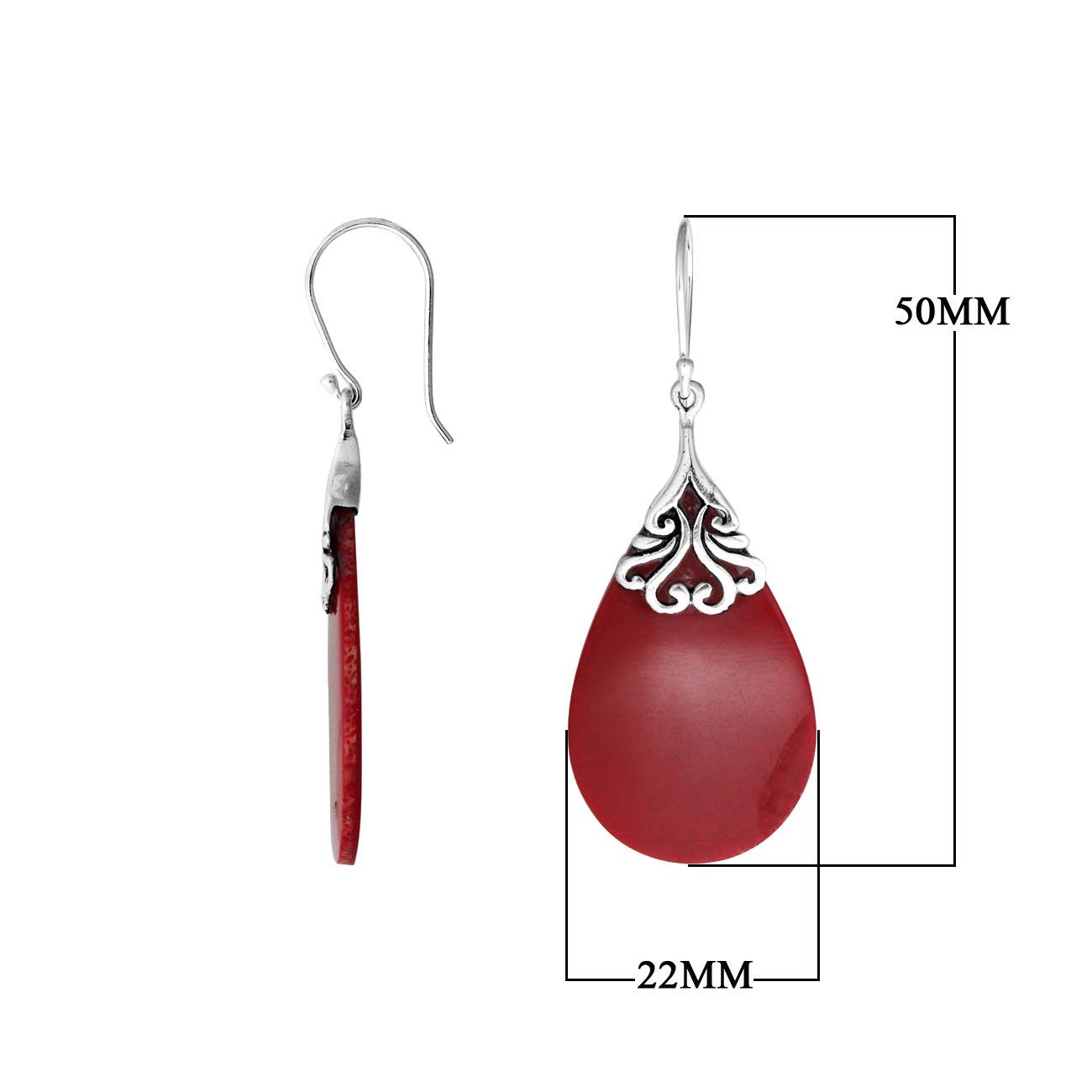 Sterling silver red shell teardrop earrings with scroll accent design for wholesale jewelry buyers