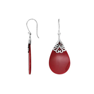 Sterling silver red shell teardrop earrings with scroll accent design for wholesale jewelry buyers