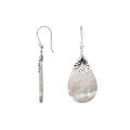 Sterling silver mother of pearl teardrop earrings with scroll accent design for wholesale jewelry buyers