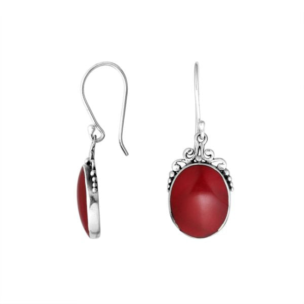 AE-1077-CR Sterling Silver Oval Shape Earring with Coral Jewelry Bali Designs Inc 